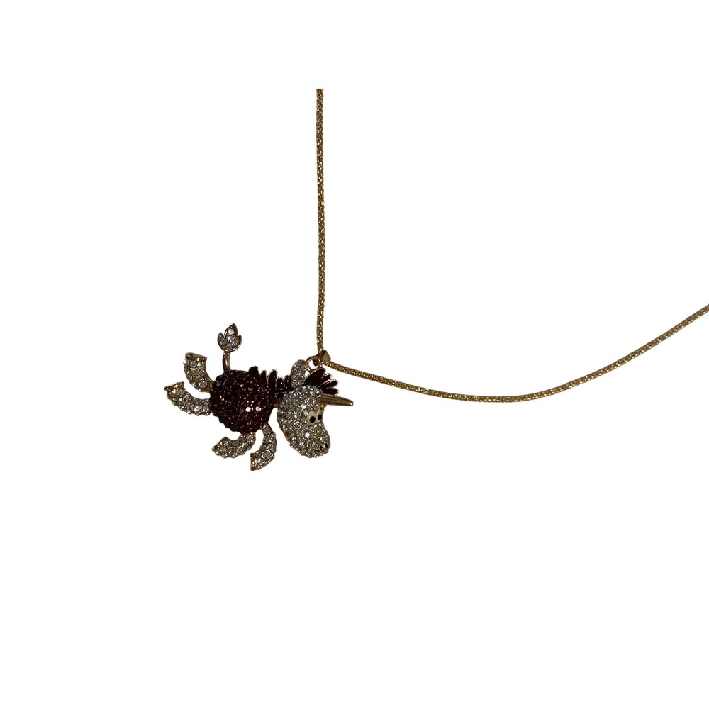 Betsey Johnson Gold Tone Unicorn Rhinestone Pendant Necklace‎